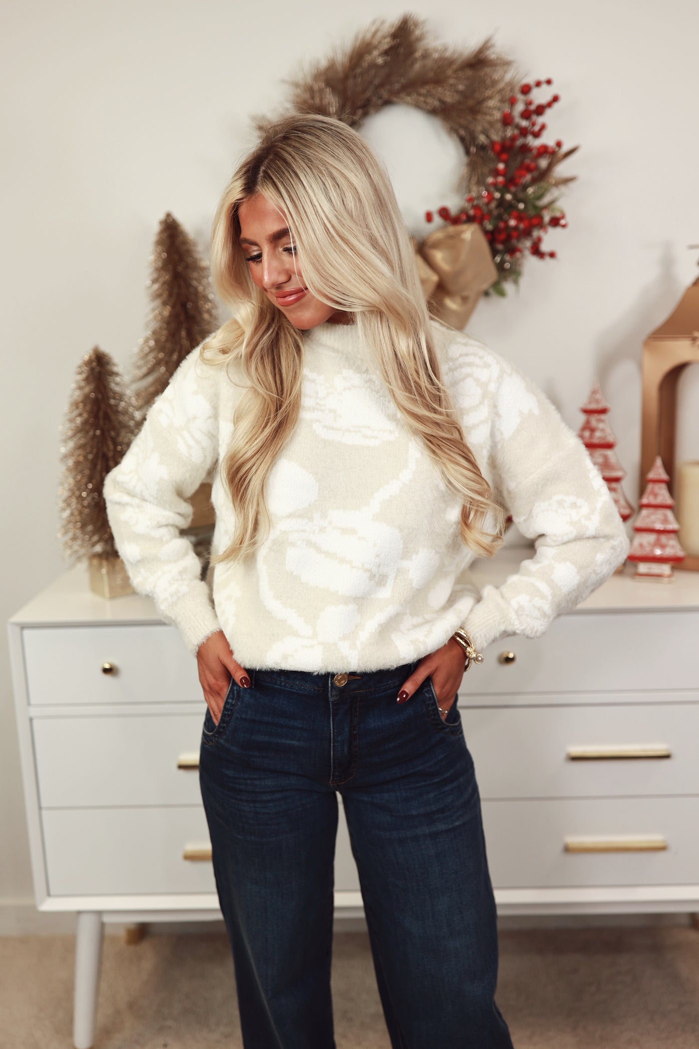 Creamy White Ultra Soft Jacquard Sweater