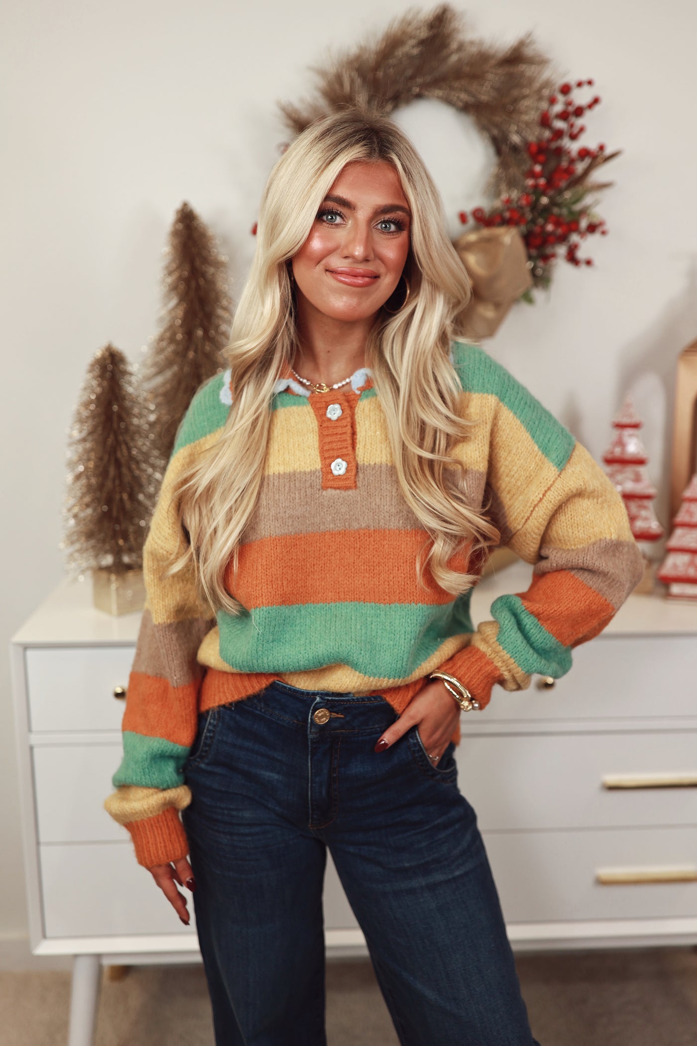 Ginger Multi Striped Collared Sweater