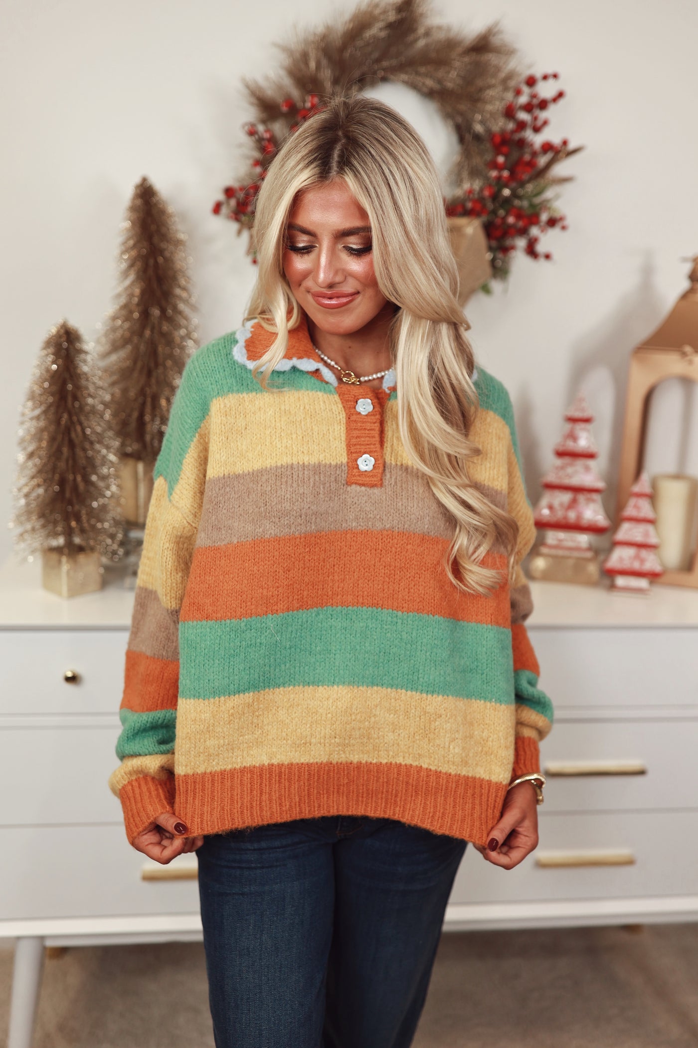 Ginger Multi Striped Collared Sweater