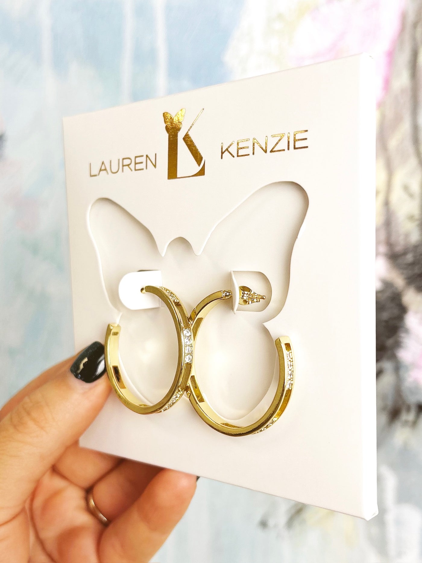 Lauren Kenzie Hollow Diamond Gold Hoops