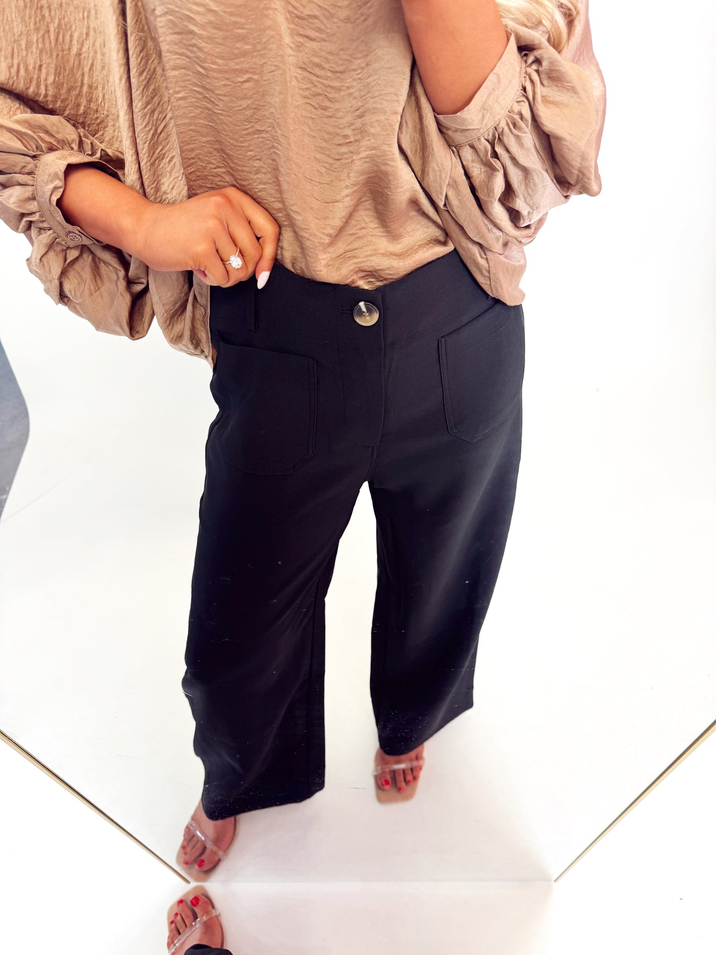 Black Colette Cropped Wide-Leg Pants