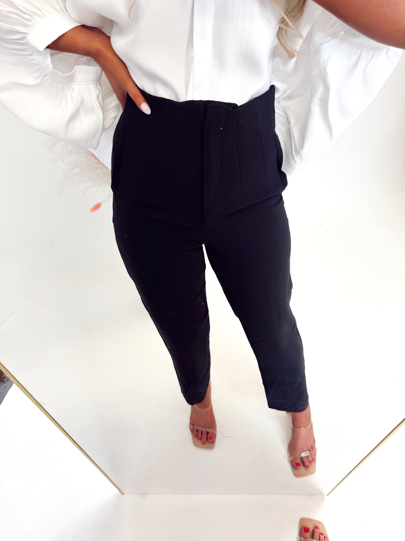 Black Pleat Detail High Waist Crop Dress Pants