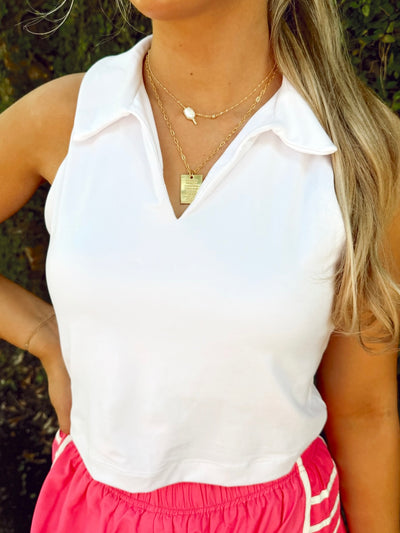 White Collared Cropped Tank