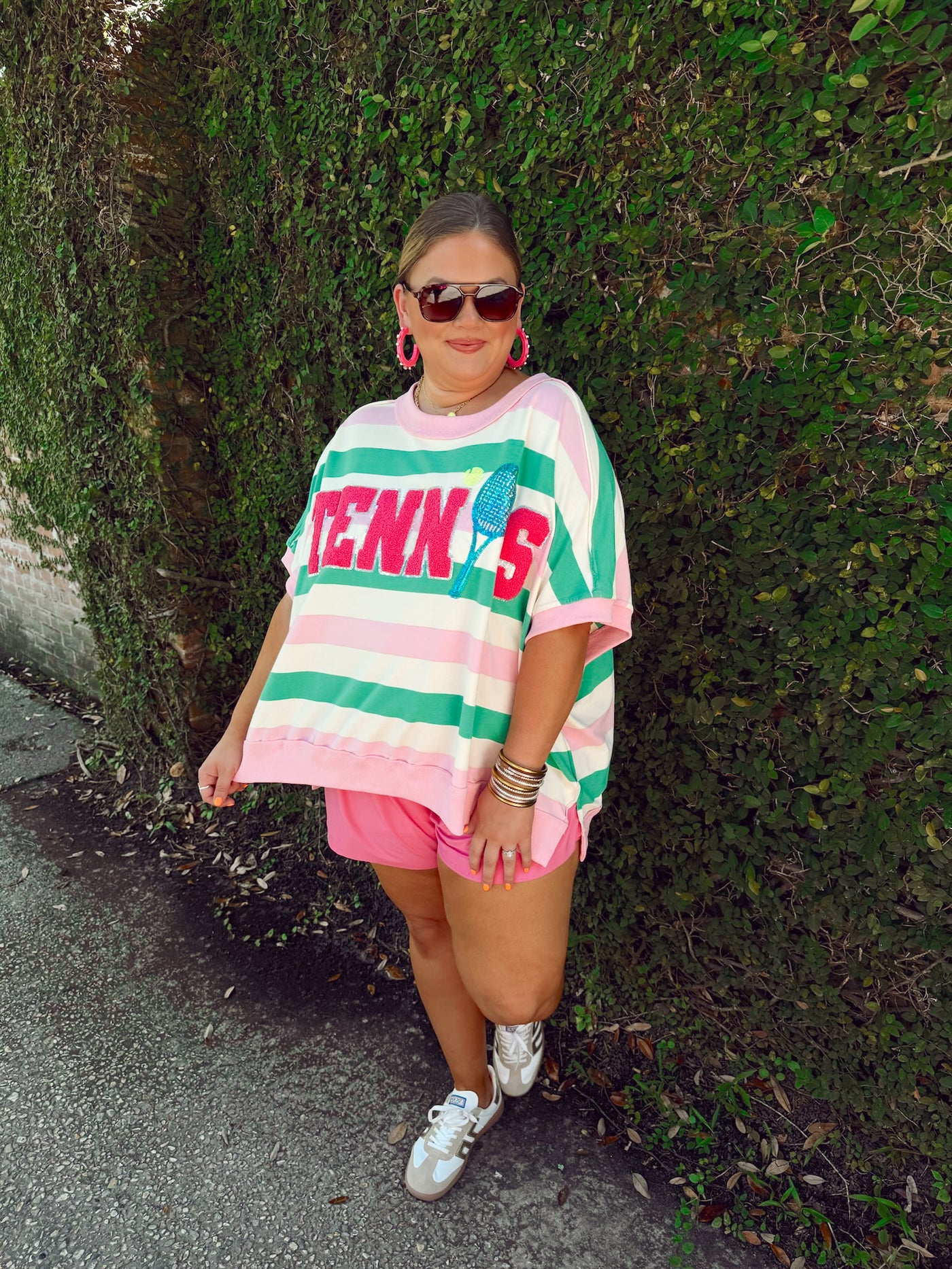 Light Pink and Green Striped Tennis Oversized Top