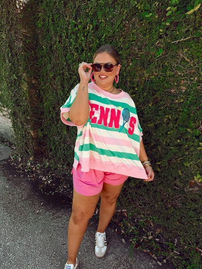 Light Pink and Green Striped Tennis Oversized Top