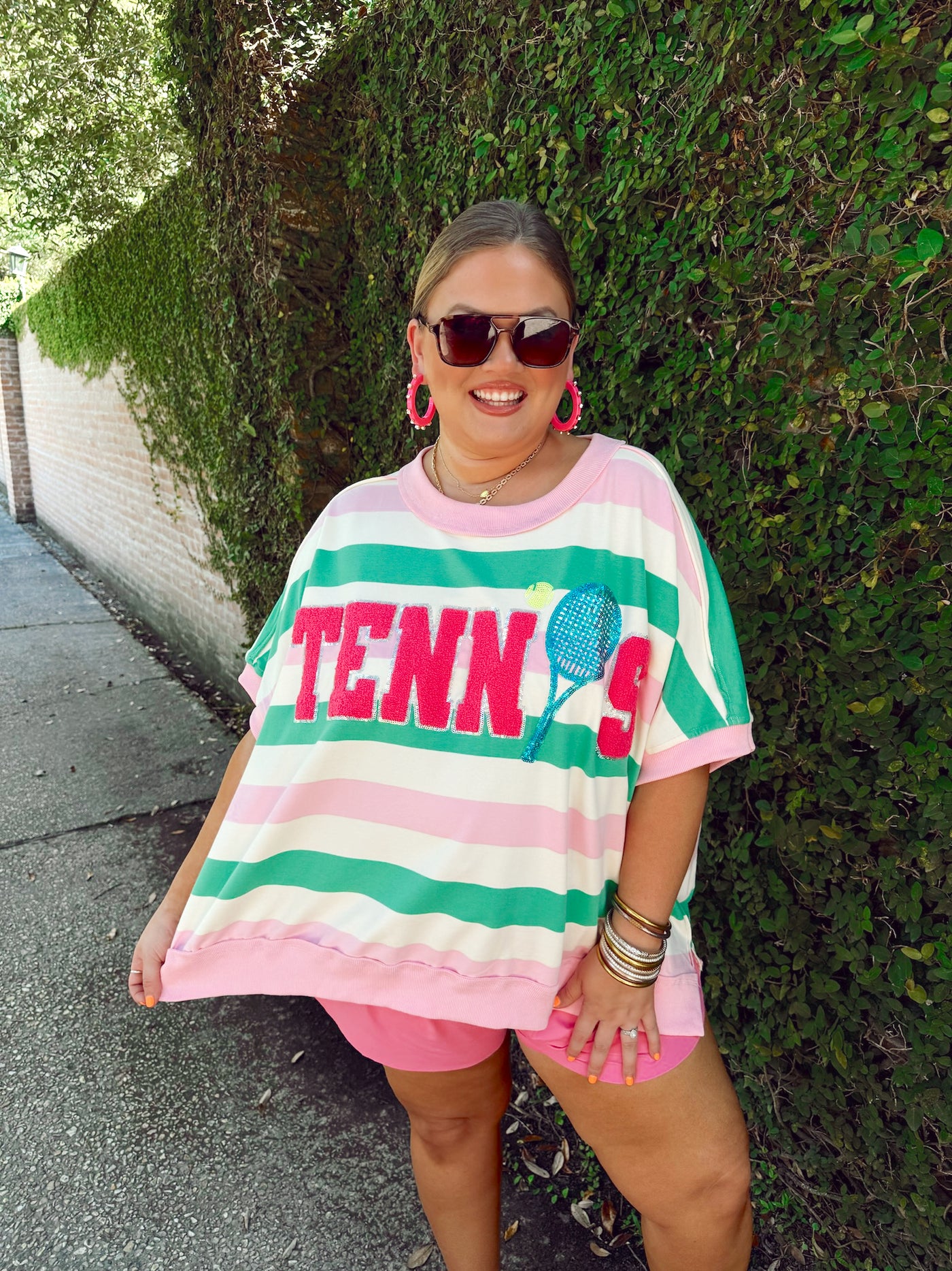 Light Pink and Green Striped Tennis Oversized Top