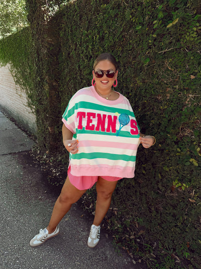 Light Pink and Green Striped Tennis Oversized Top