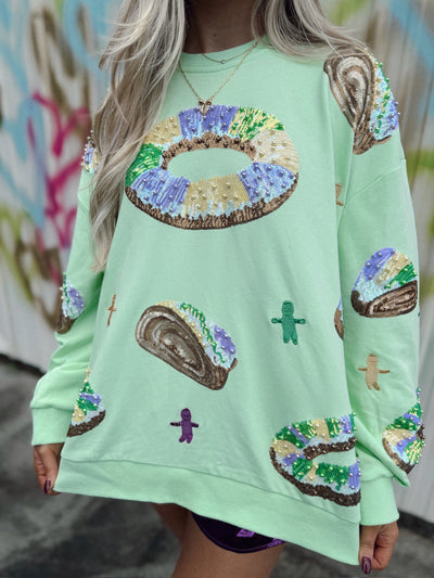 Queen Of Sparkles Green King Cake & Baby Sweatshirt