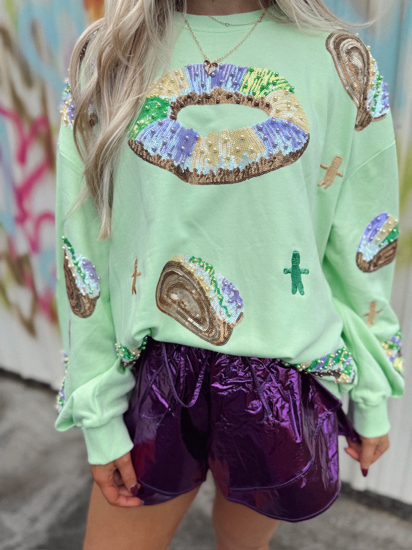 Queen Of Sparkles Green King Cake & Baby Sweatshirt