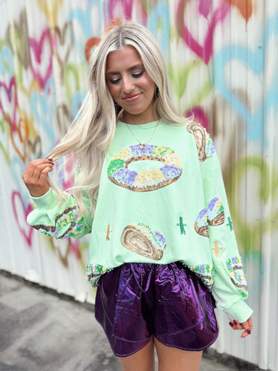 Queen Of Sparkles Green King Cake & Baby Sweatshirt