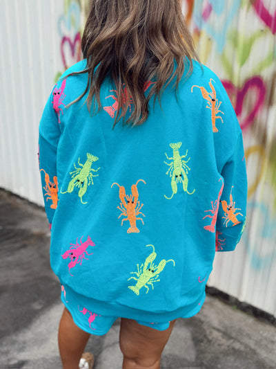 Queen of Sparkles Teal Neon Crawfish Short