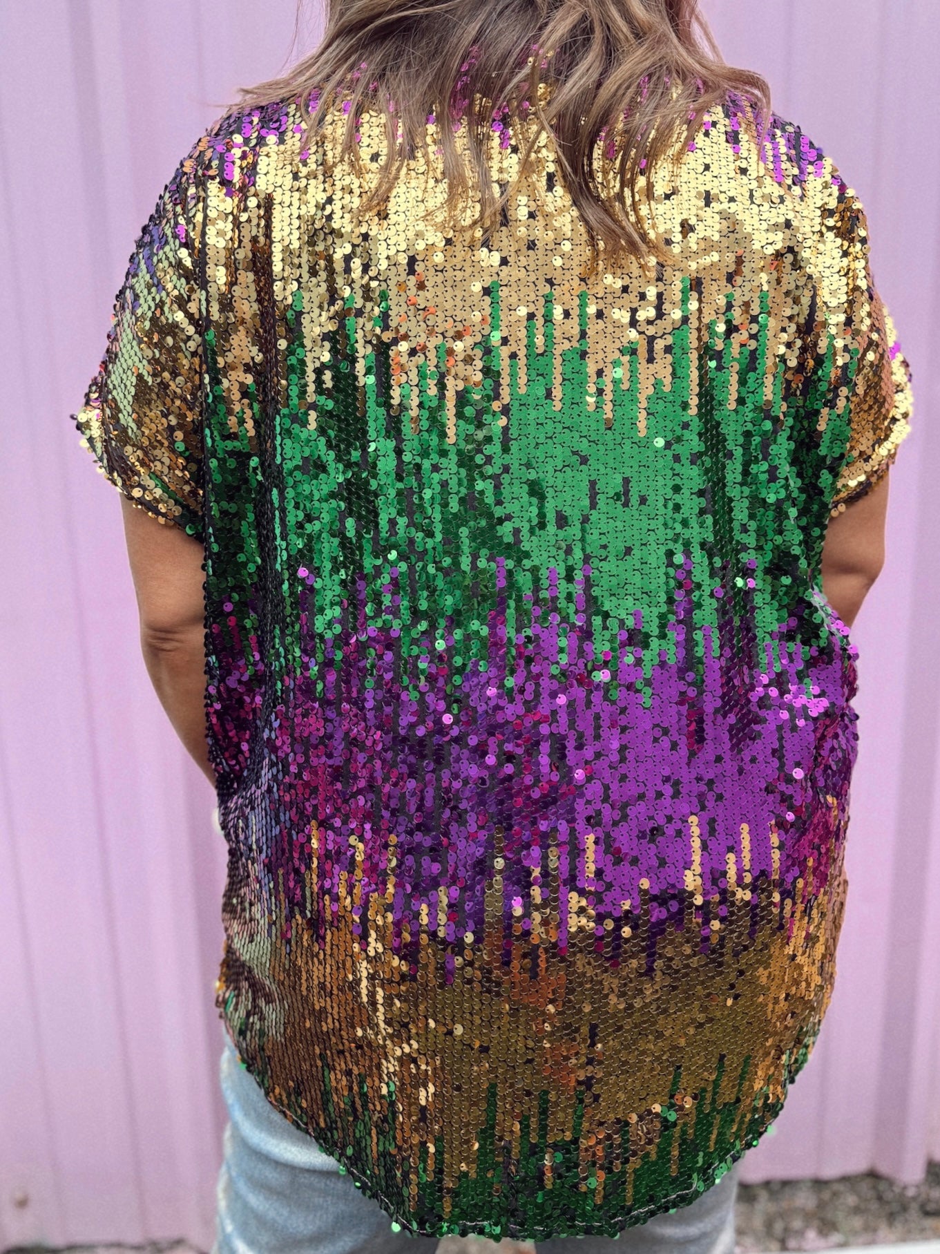 Mardi Gras Sequin Colorblock Top