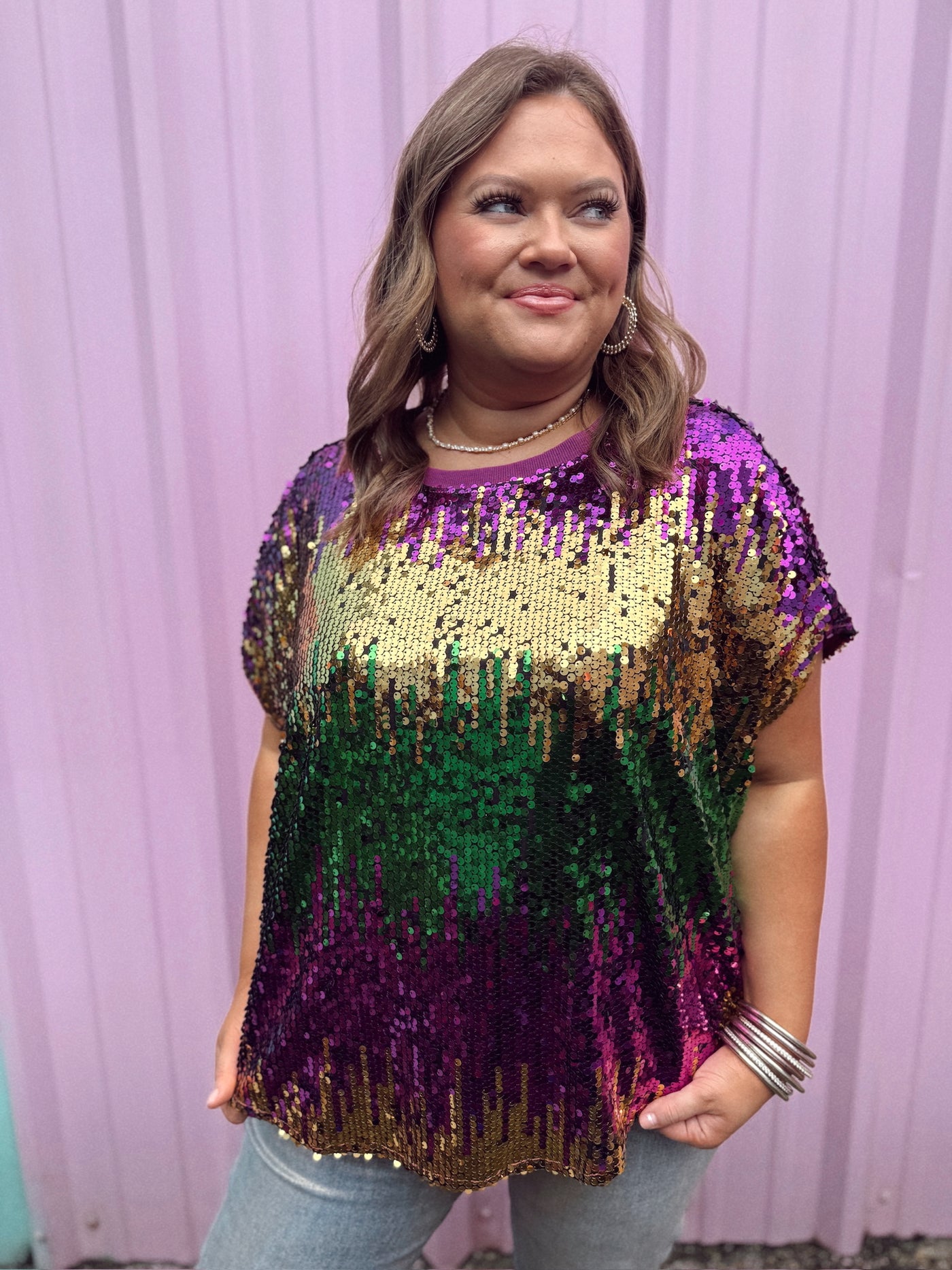 Mardi Gras Sequin Colorblock Top