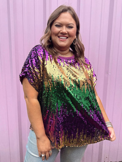 Mardi Gras Sequin Colorblock Top