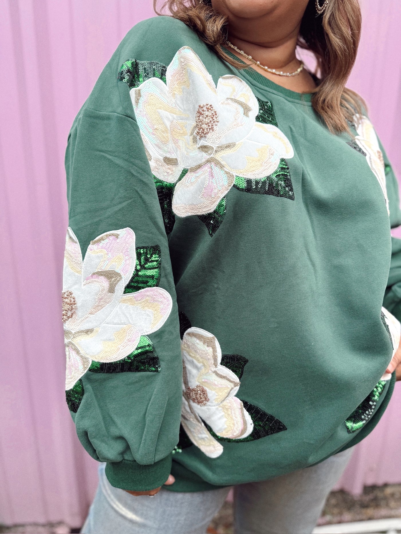 Queen of Sparkles Dark Green Magnolias Sweatshirt