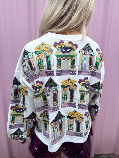 Queen of Sparkles White Mardi Gras Porches Sweatshirt