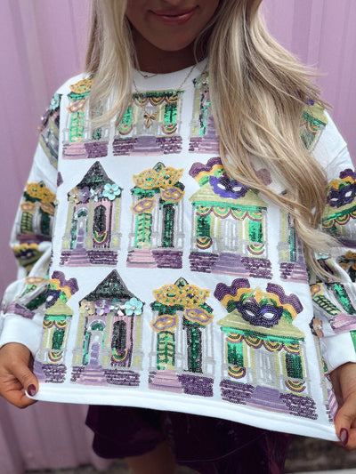 Queen of Sparkles White Mardi Gras Porches Sweatshirt