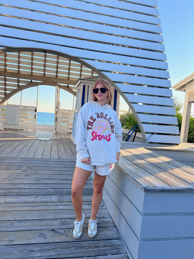 Light Grey Multi Rolling Stones Oversized Hoodie and Short Set