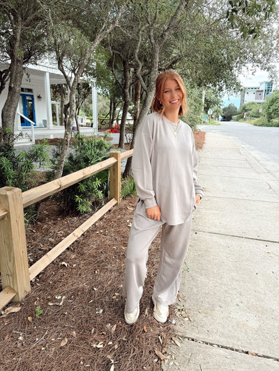 Stone Oversized Side Slit Pullover and Pant Set