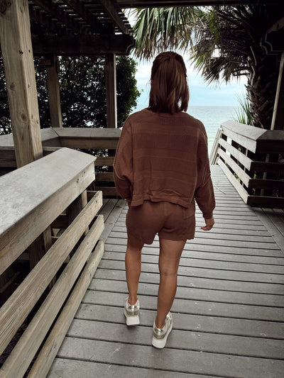 Coconut Long Sleeve Relaxed Knit Top and Short Set