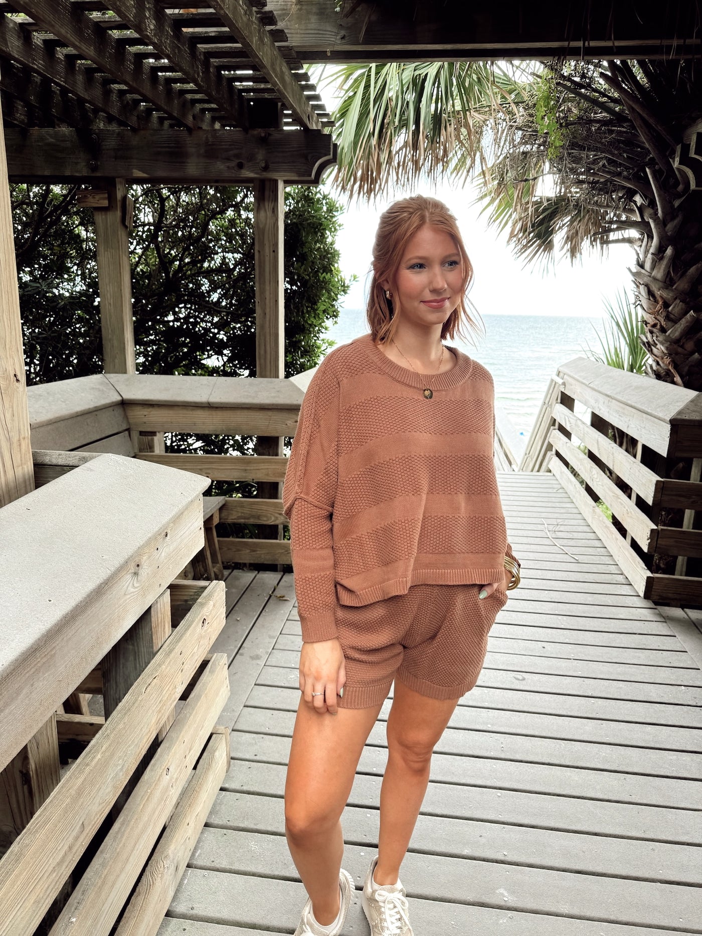 Coconut Long Sleeve Relaxed Knit Top and Short Set