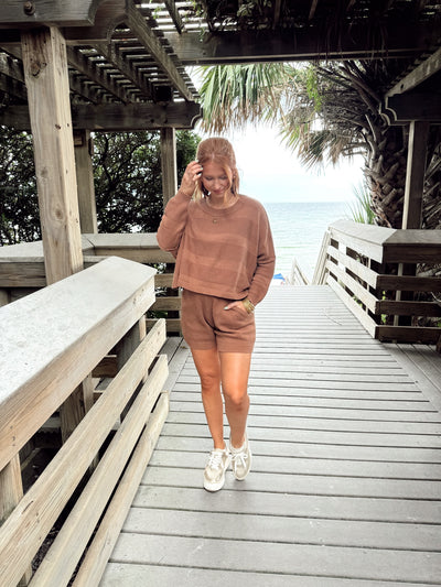 Coconut Long Sleeve Relaxed Knit Top and Short Set