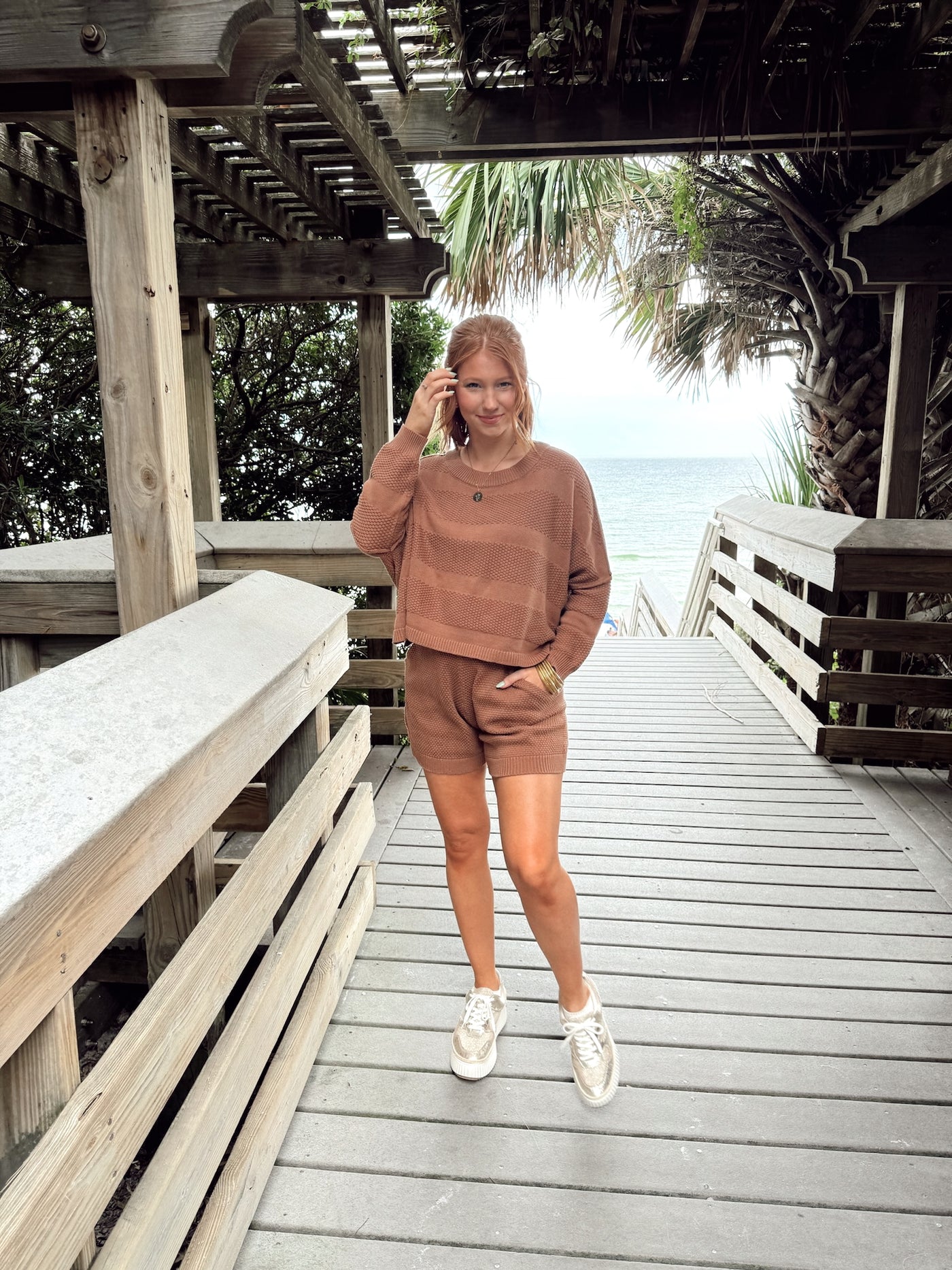 Coconut Long Sleeve Relaxed Knit Top and Short Set