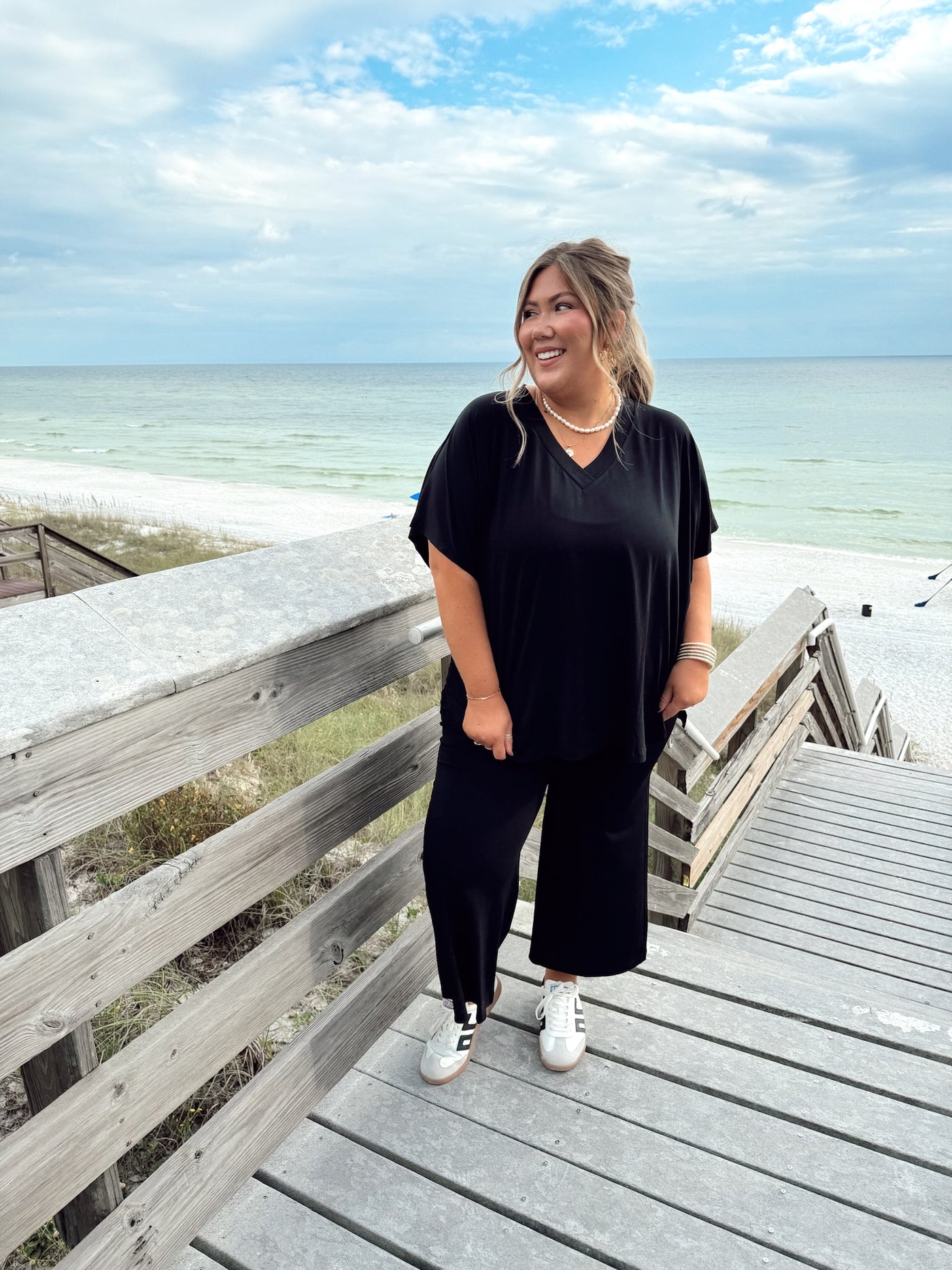 Black Oversized Short Sleeve Top and Pant Set