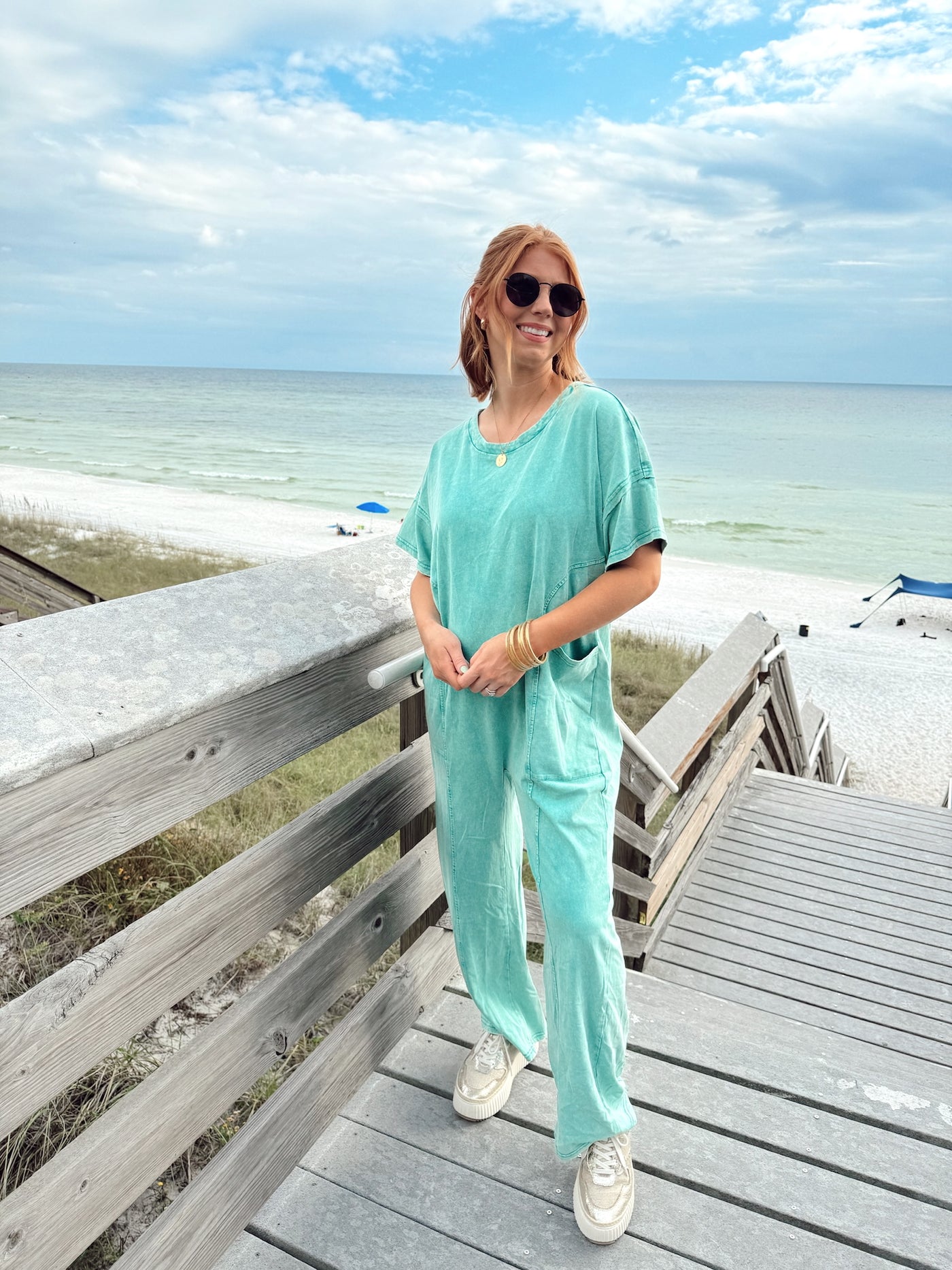 Dark Aqua Mineral Washed Oversized Jumpsuit