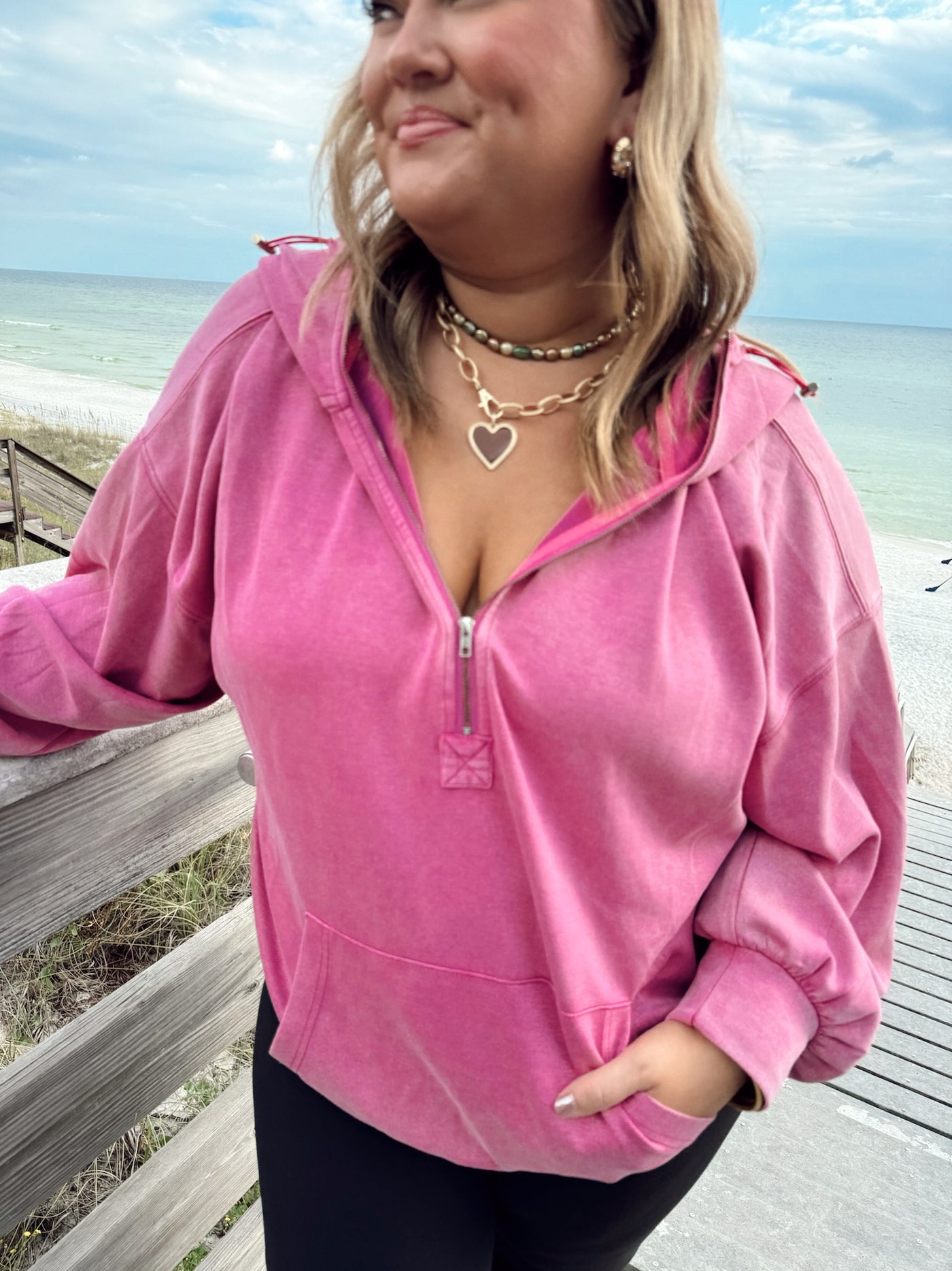 Magenta Long Sleeve Solid Knit Hoodie Top