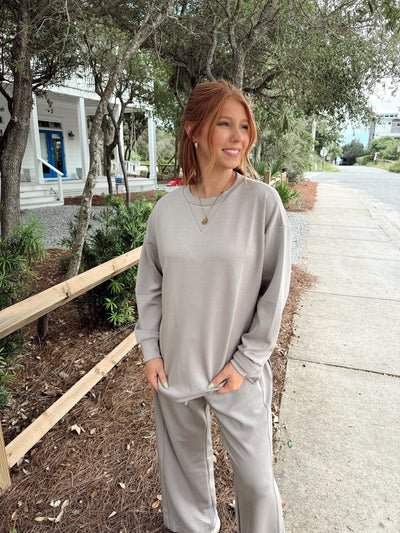 Stone Oversized Side Slit Pullover and Pant Set