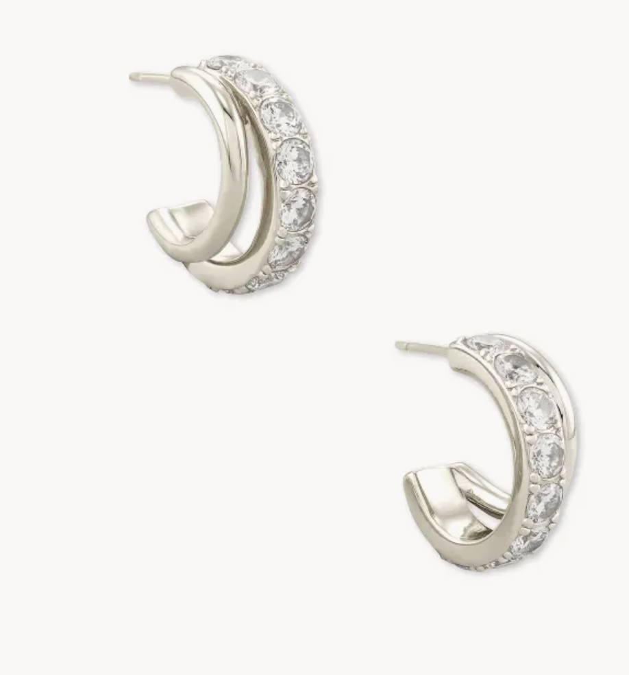 Kendra Scott Livy Silver Huggie Earrings in White Crystal