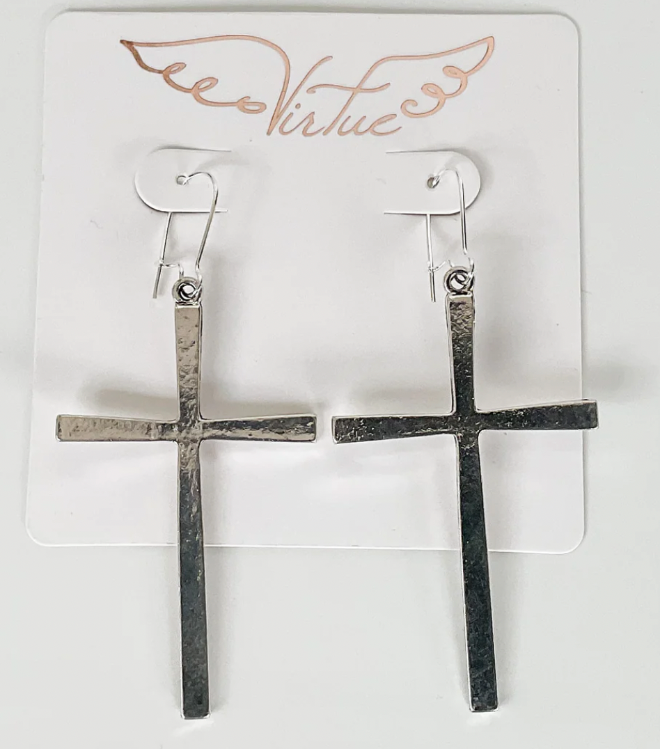 Virtue Jewelry Silver Skinny Cross Earrings