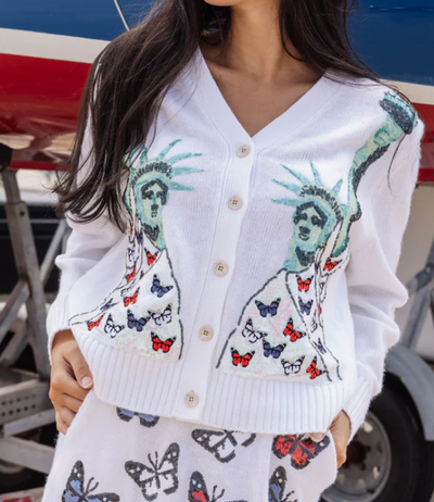 Queen Of Sparkles White Butterfly Lady Liberty Cardigan