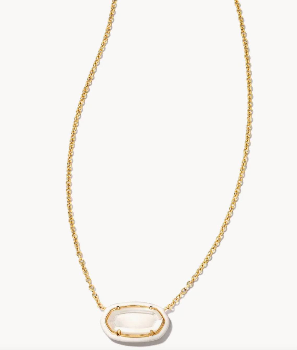 Kendra Scott Elisa Gold Enamel Framed Short Pendant Necklace in Ivory Mother of Pearl