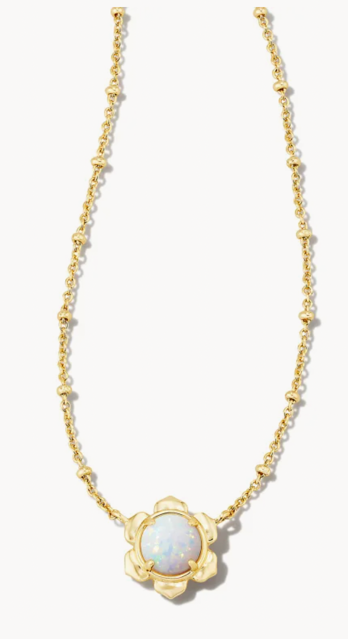 Kendra Scott Susie Gold Short Pendant Necklace in Bright White Kyocera Opal