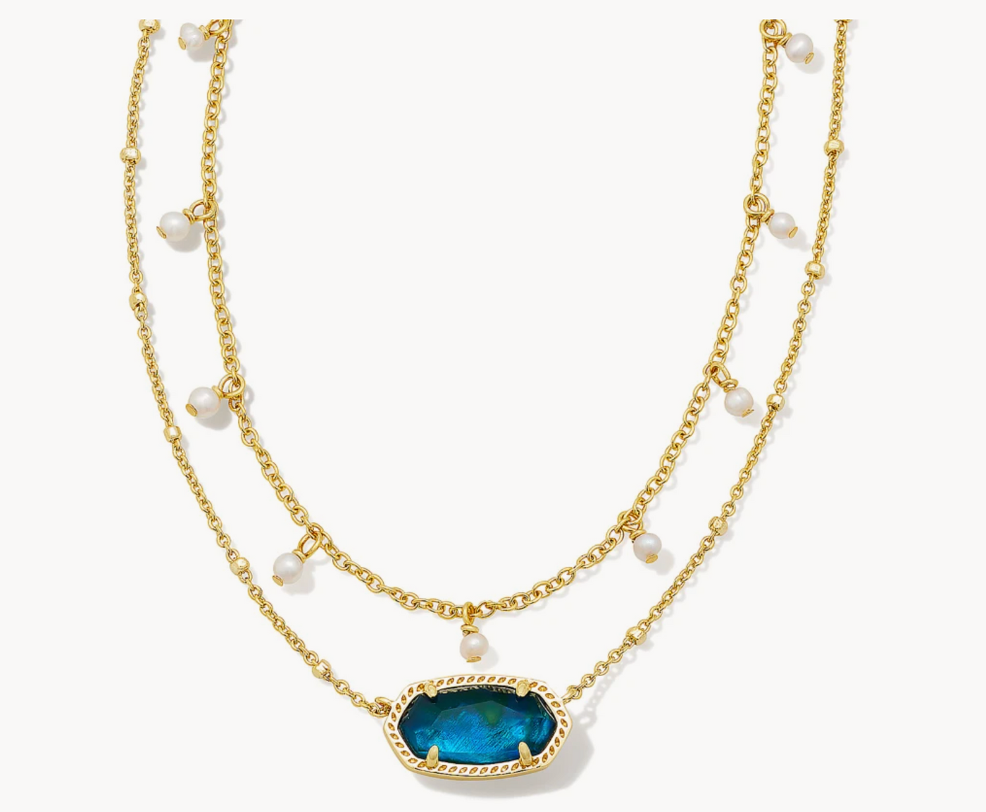 Kendra Scott Elisa Gold Pearl Multi Strand Necklace in Teal Abalone