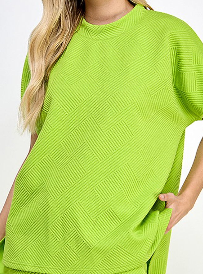 Lime Textured Lounge Top and Short Set