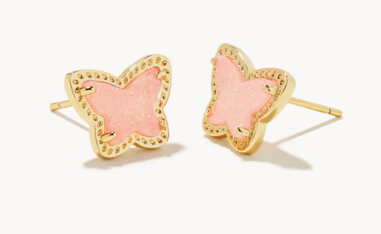 Kendra Scott Lillia Gold Stud Earrings in Light Pink Drusy