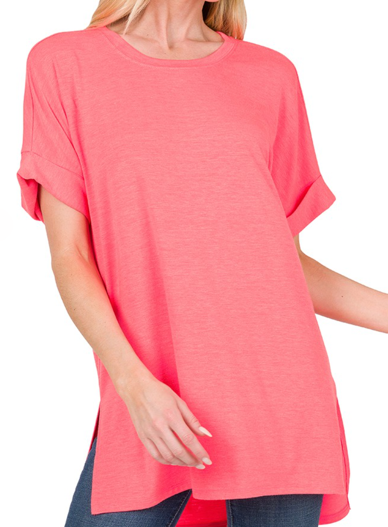 Cuff Sleeve Oversized Basic Comfy Tee