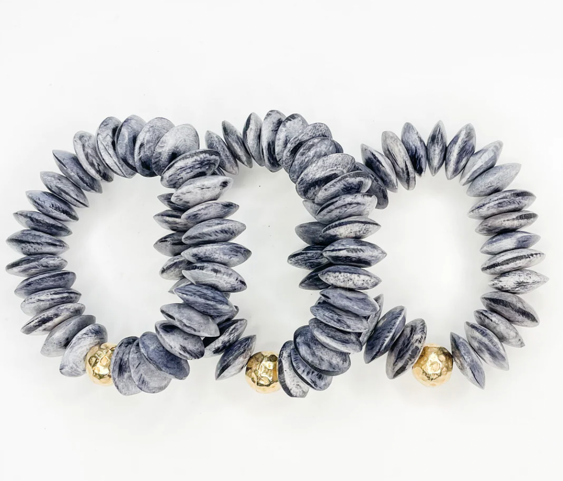 Virtue Jewelry Heishi Bone Bracelet in Denim