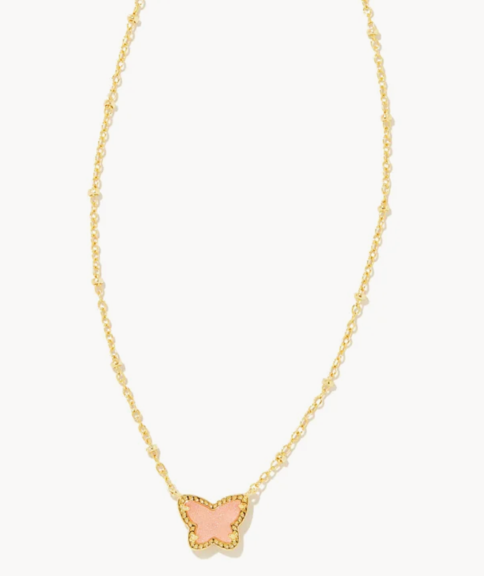 Kendra Scott Lillia Gold Small Short Pendant Necklace in Light Pink Drusy