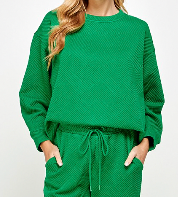 Green Textured Lounge Pullover and Short Set