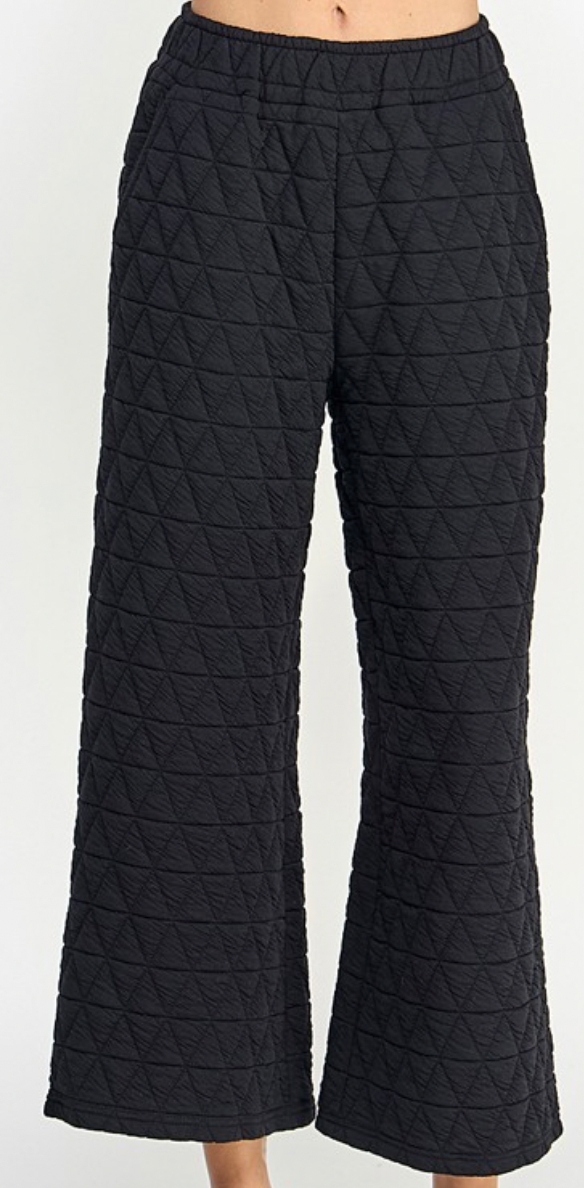 Black Quilted Drop Shoulder Top and Pant Set