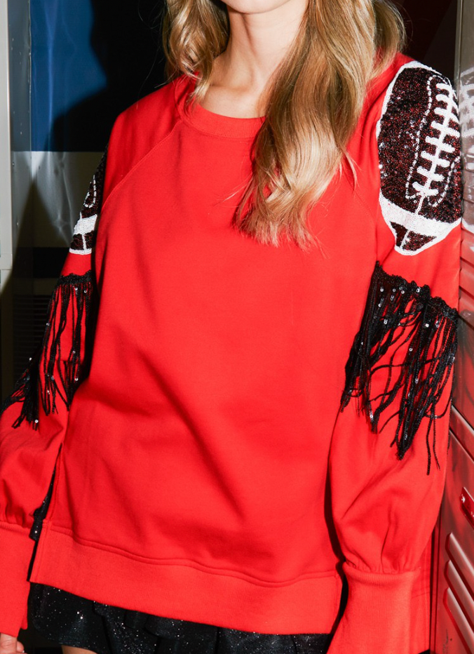 Red Sequin Football & Fringe Pullover
