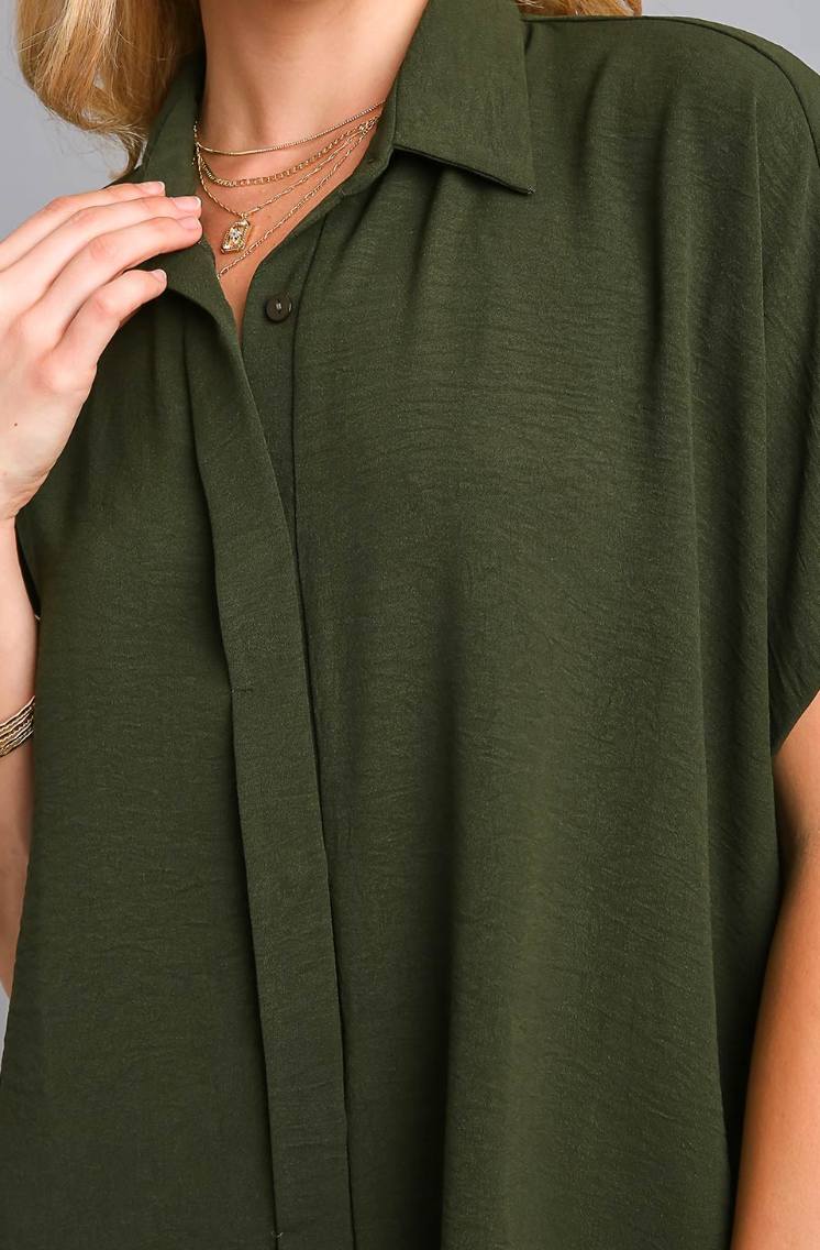 Olive Textured Dolman Flowy Blouse