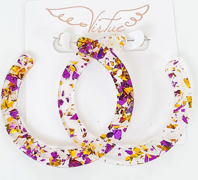 Virtue Jewelry Purple & Gold Fleck Acrylic Hoops