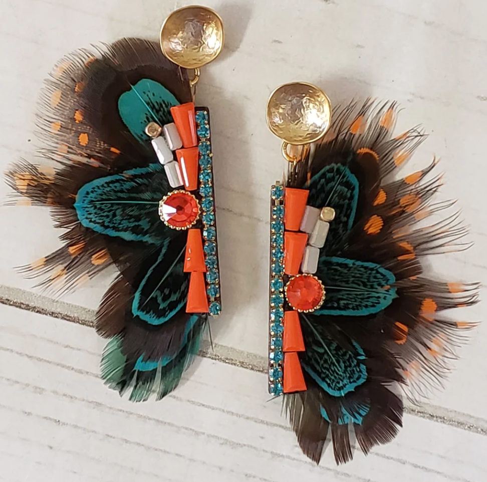 Virtue Jewelry Beaded Bird Feather Earrings