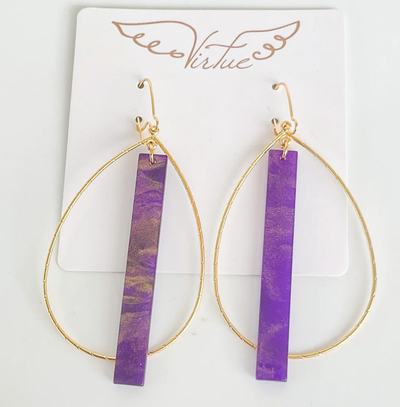 Virtue Jewelry Teardrop Acrylic Bar Hoop- Purple & Gold