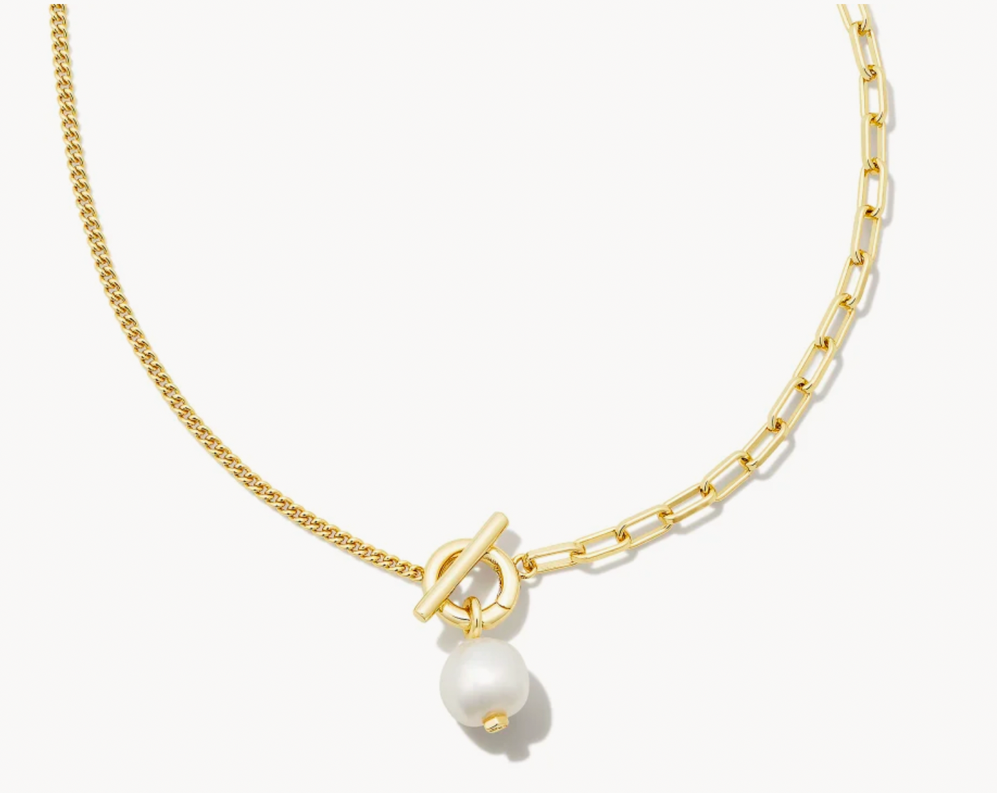 Kendra Scott Leighton Convertible Gold Pearl Chain Necklace in White Pearl